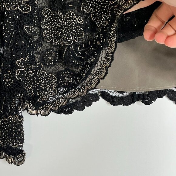 Alice & Olivia Fully Beaded Embellished Fishnet‎ Knit Blouse Fully Lined Black 4 - Picture 3 of 11